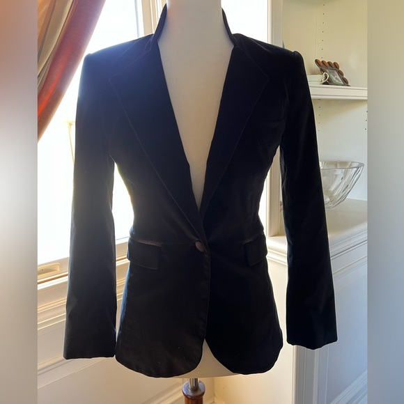 RACHEL ZOE BLACK VELVET TAILORED BLAZER W/satin trim size 6 - Picture 2 of 9